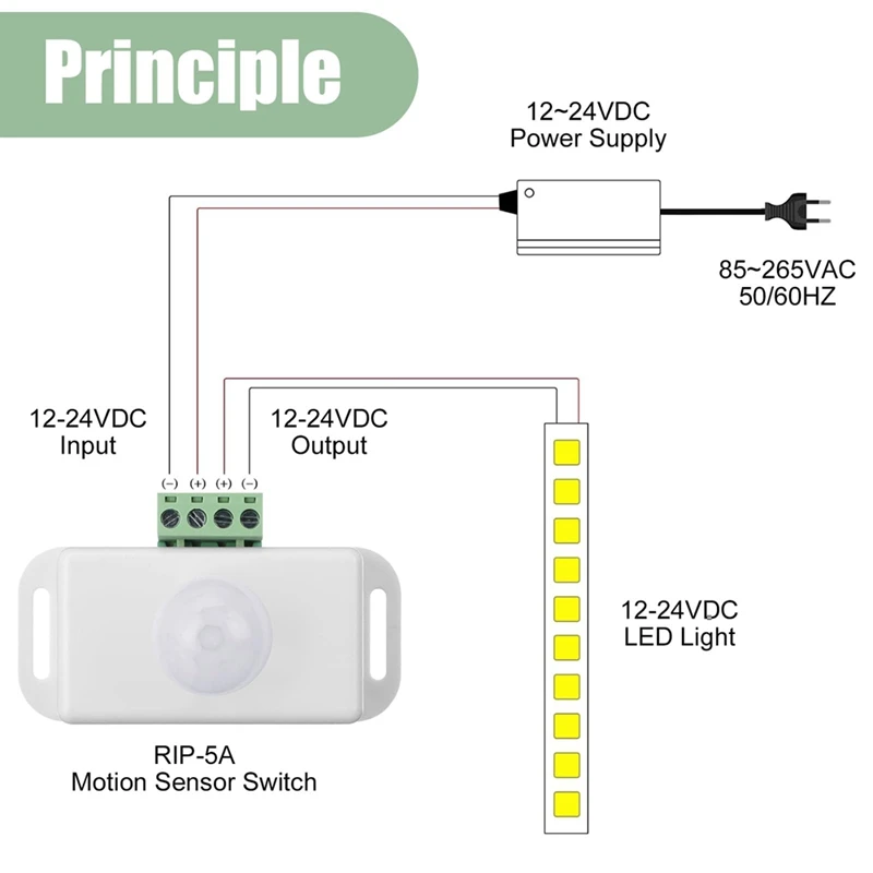 6 Pack 12V 24V PIR Sensor LED Motion Sensor Motion Detector Light Switch Body Infrared Sensing Motion Timing Function