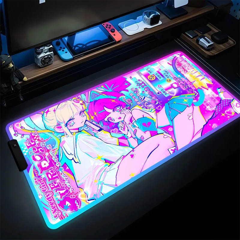 

Mouse Pad Gamer RGB PC Computer Muse Dash Kawaii Desktop Mat LED Luminous Keyboard Pad Anime Gaming Accessories Mousepad Carpet