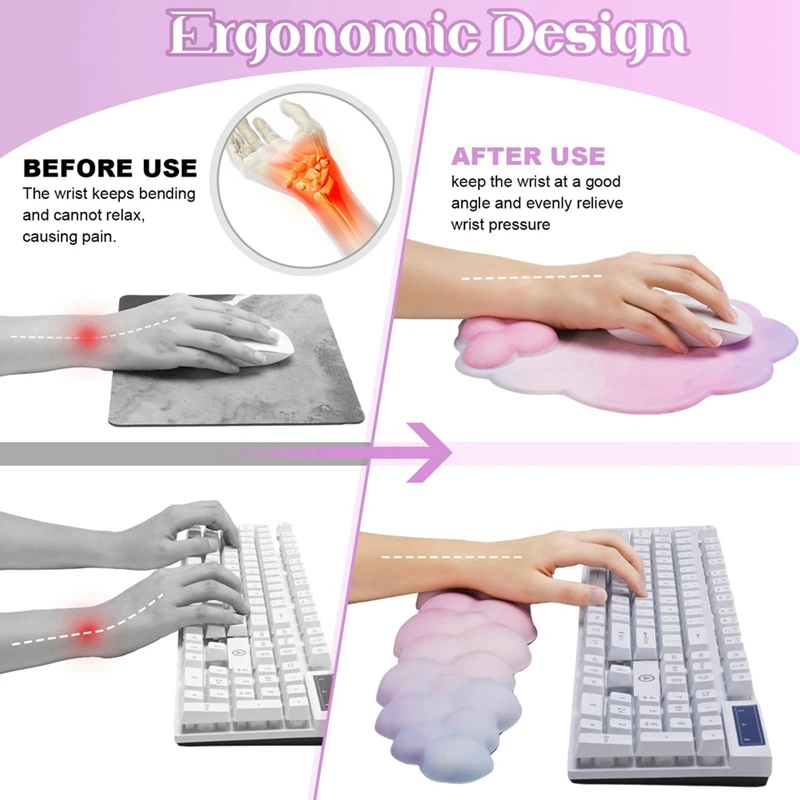 3Pcs Mouse Pad Wrist Support Set Keyboard Wrist Pad Ergonomic Memory Foam For Home Office Laptop Computer