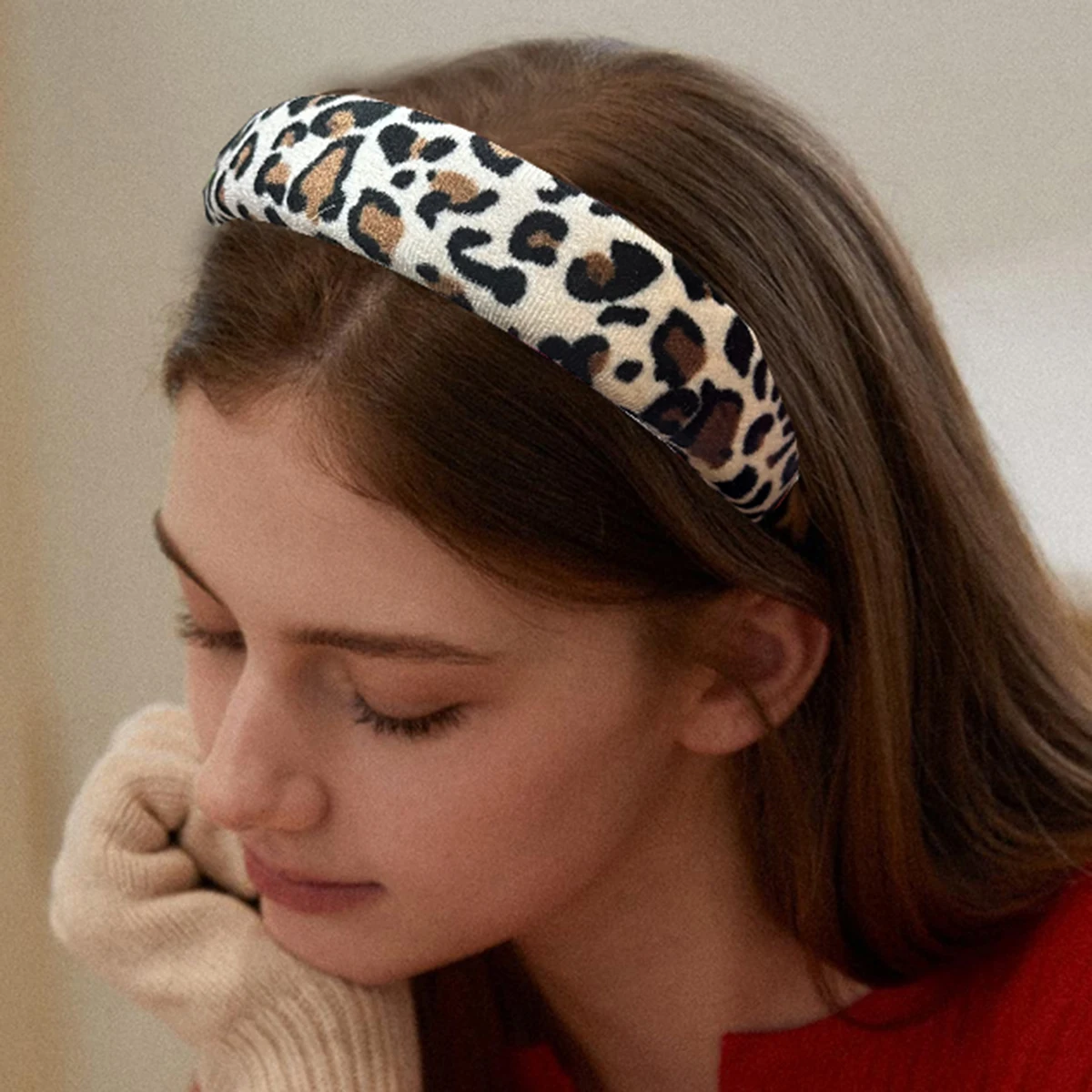 New Retro Flannel Leopard Print Headband Modification Face Shape Sponge Powder Leopard Print Hair Hoop Women's Hair Accessories