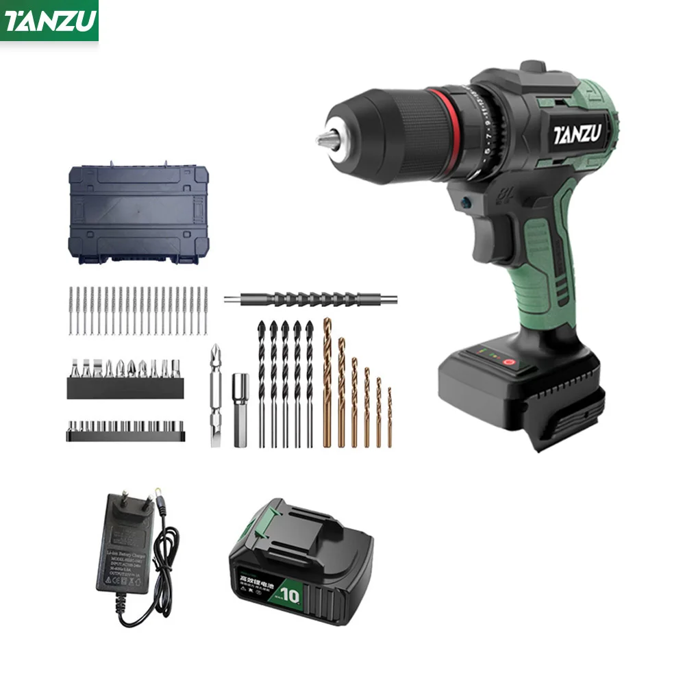 21V Brushless Motor Cordless Electric Drill Screwdriver 80NM Impact Hammer Battery 3 Function Screw/ Concrete/ Steel Plate Tanzu