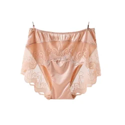 Spring and Summer Mid-high Waist Non-trace Large Size Fat Mm Underwear Ladies Lace Thin Satin Anti-bacterial Comfort Ventilate