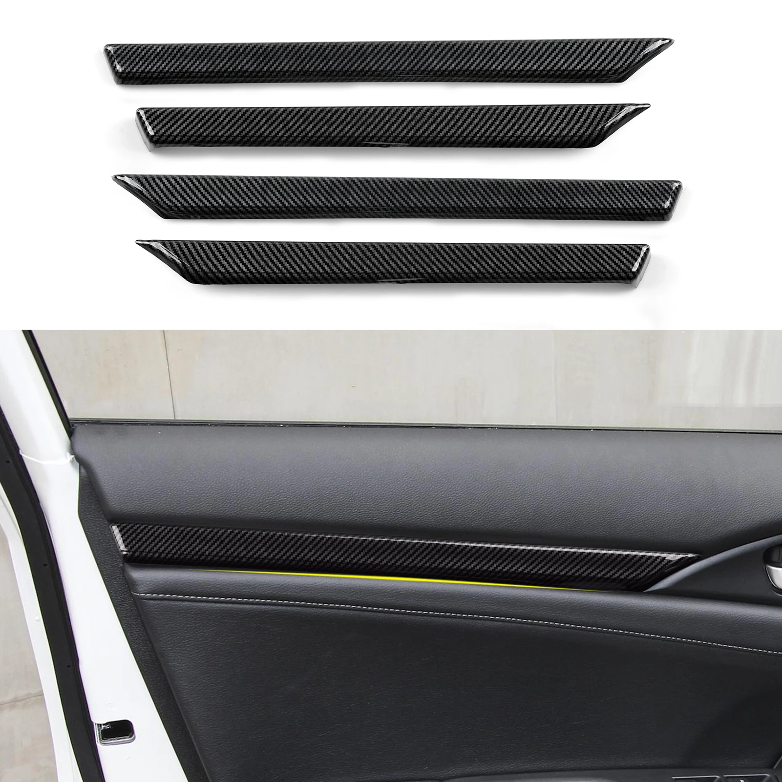 

For Honda Civic 10th Gen (2016 -2021) Trim Accessories, Car Door Decorative Strips Panel, Carbon Fiber ABS Interior Sticker