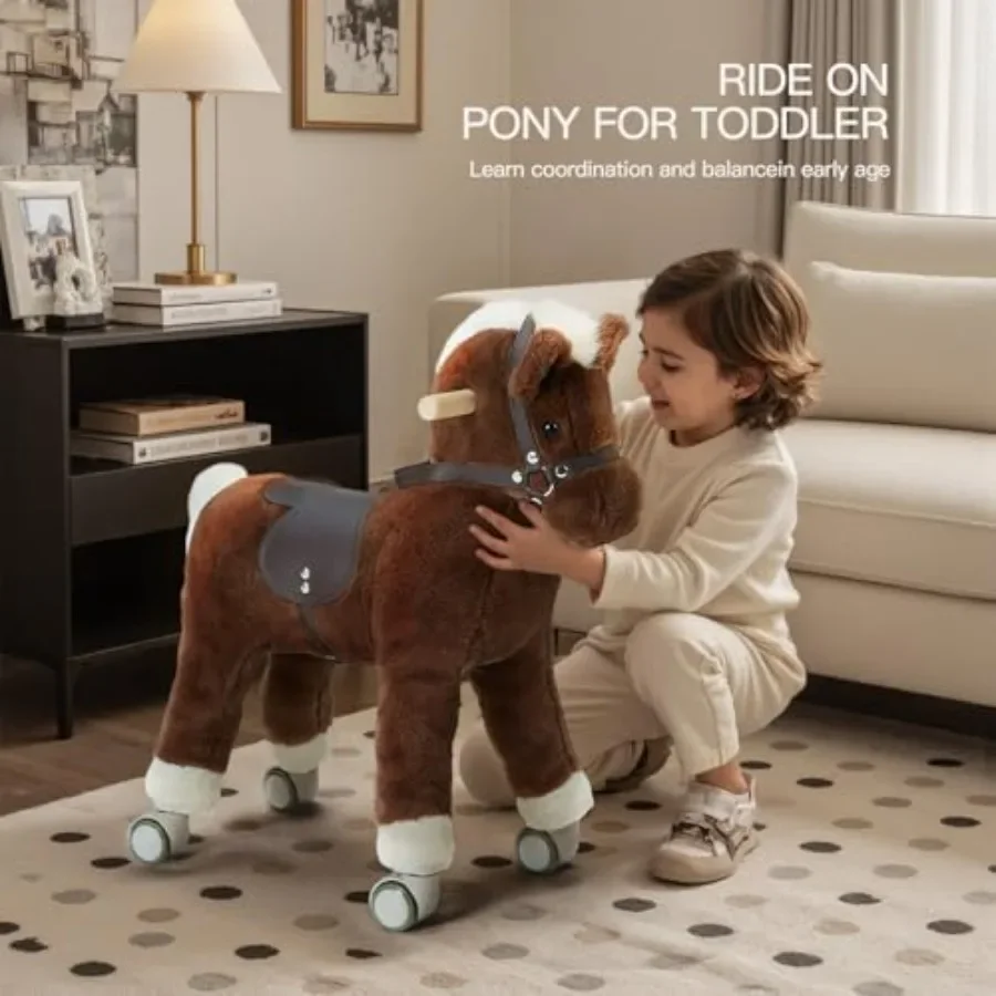 Konik do jeżdżenia dla malucha, mechaniczny konik do jeżdżenia, pluszowa zabawka w kształcie zwierzęcia, konik na biegunach, konik na biegunach dla