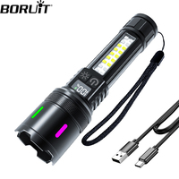 BORUiT Long Throw LED Super Bright Flashlight Zoomable Type-c Rechargeable Torch Waterproof Camping Hiking Lantern