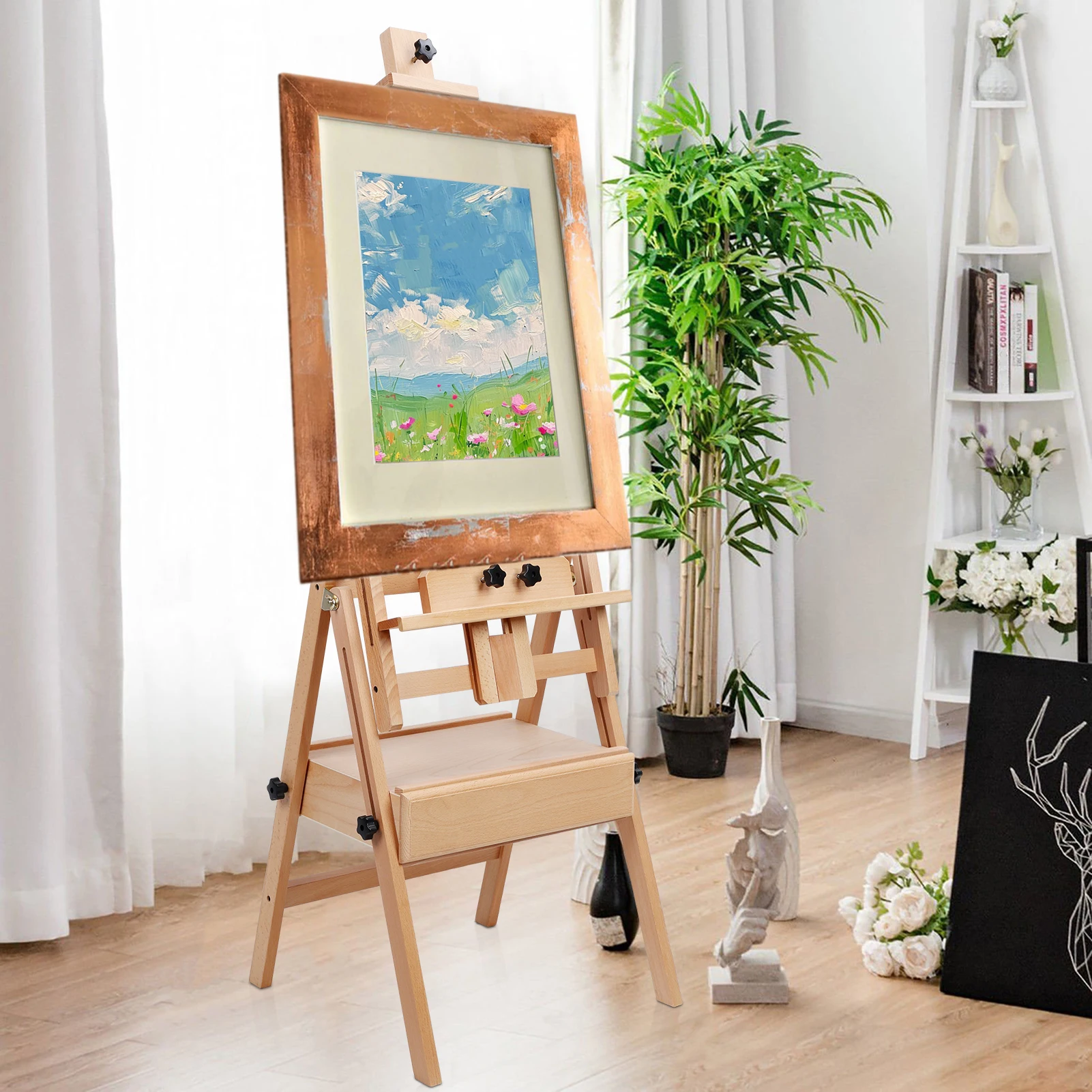 Wooden French Sketchbox Easel with Drawer Adjustable Studio Field Sketch Box Easel Easel Stand for Accessories Sketching Artist