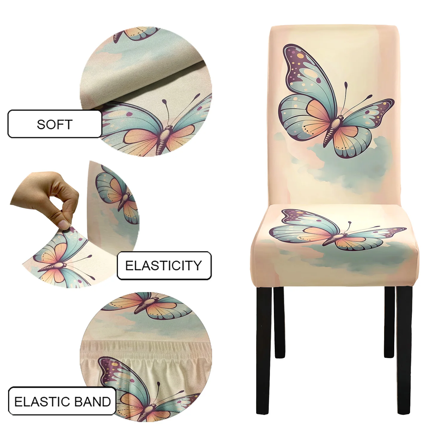 

4/6 шт., чехол для домашнего стула, милый принт бабочки, эластичная ткань из спандекса, моющийся чехол для обеденного стула Parsons, четыре сезона, домашний декор