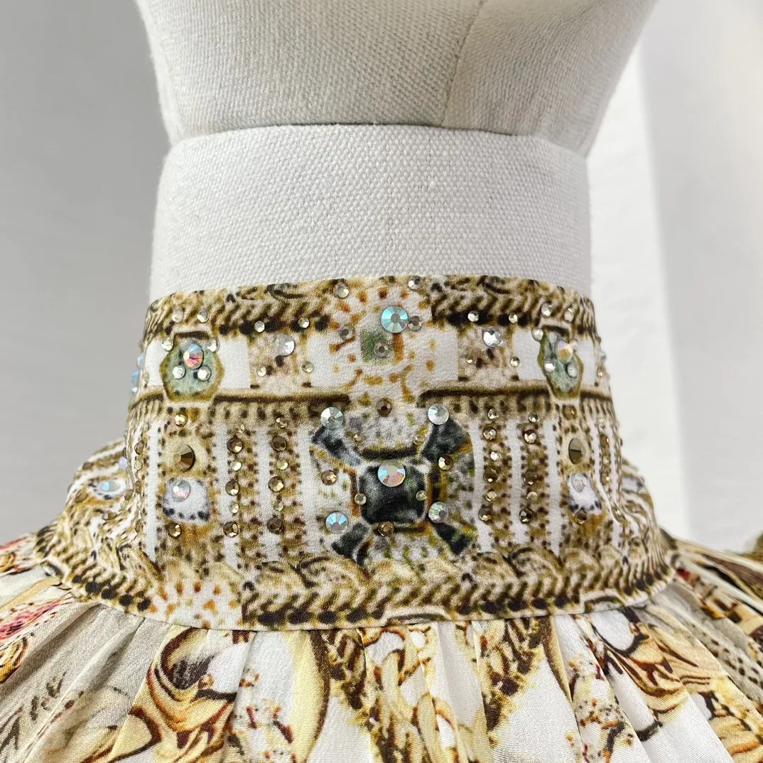 Robe mi-longue à col roulé imprimé or pour femme, diamants PMurcia, haute qualité, élégante, nouveau, été, 2024