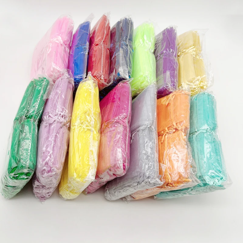 100pcs Small Organza Gift Bag Wedding Packaging Jewelry Storage Bags Drawstring Organza Bags Sachet Mesh Gift Pouches Organizer