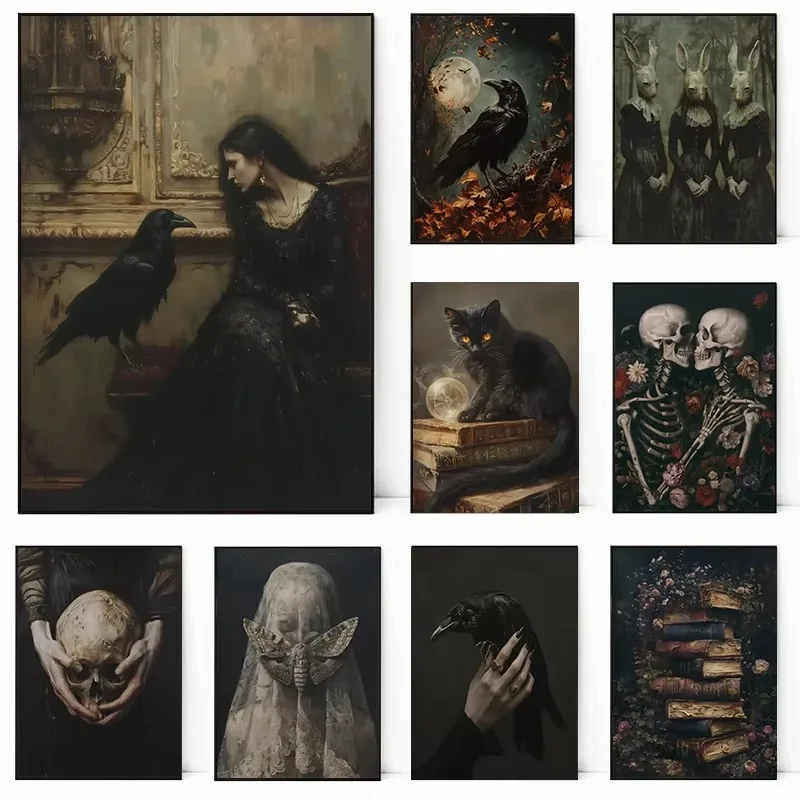 Digital Oil Painting By Numbers Vintage Dark Moody Victorian Witch Raven Paint with Numbers Home Decor, Wall Art Perfect Gift
