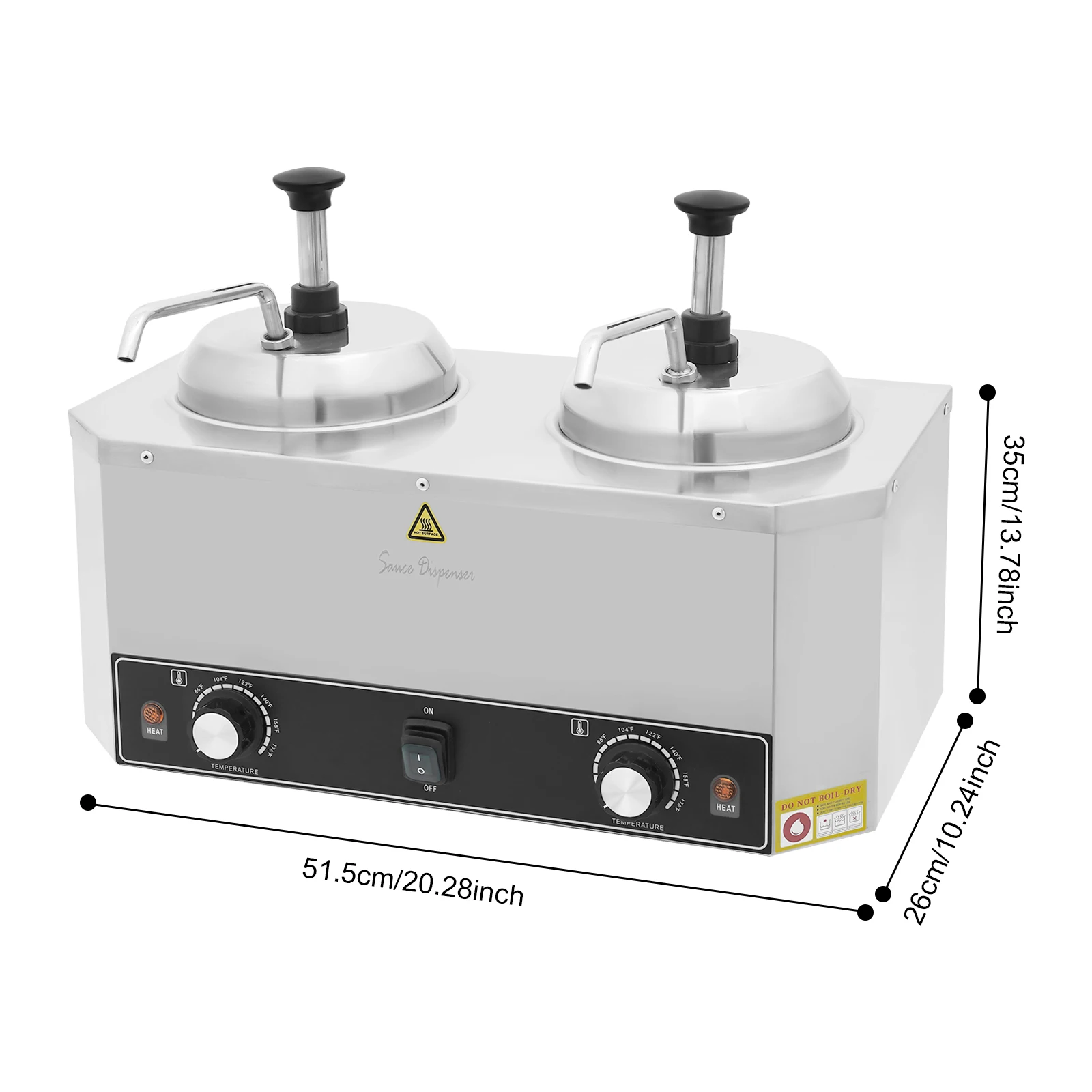 Pemanas Saus Listrik Komersial dengan 2 Wadah, Pemanas Keju dan Cabai Kepala Ganda dengan Pompa, Pemanas Cokelat Ganda 800W