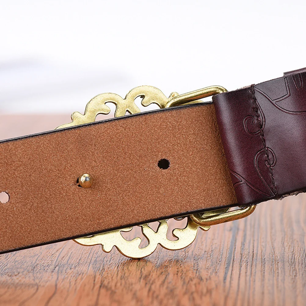 

Classic Women's Belt Coffee 110cm Debossed Flower Flower Shape Buckle Casual Business Jeans