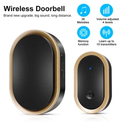 Smart Home Wireless Doorbell 300M Range 36Songs Waterproof Door Bell Chime Kit With LED Flash For Outdoor Store Office EU Plug