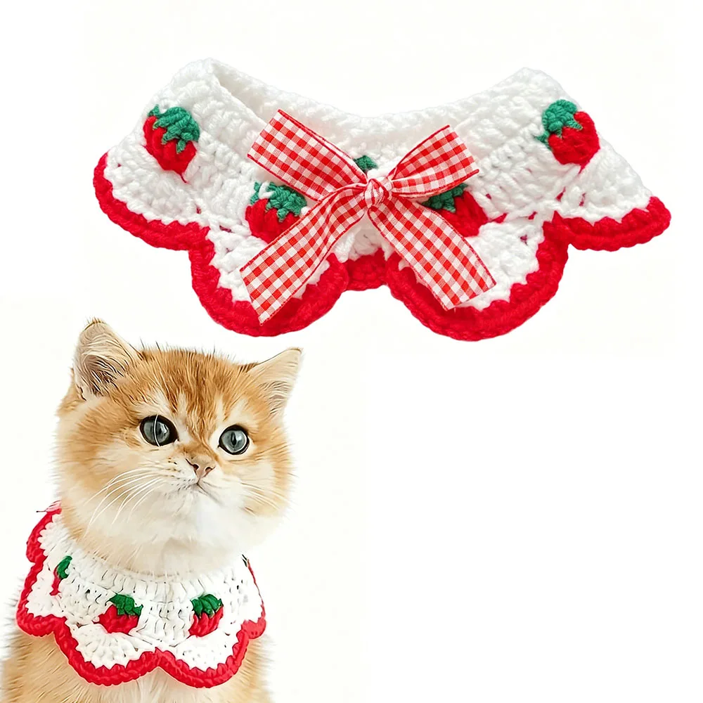 

Cat Collar Breakaway, Kitten Collar with Cute Bow Tie and Strawberry Pattern Comfortable for Kitty and Small Puppies