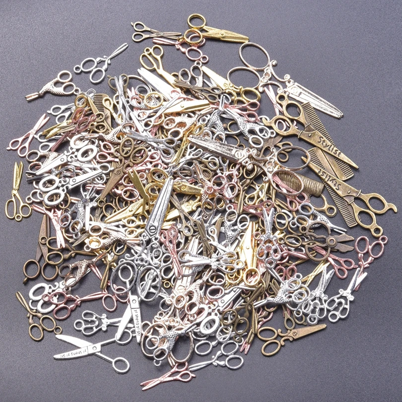 10pcs Mixed Alloy Mini Scissors Charms Bulk Antique Silver/Gold Color Scissors Pendant Vintage For DIY Handmade Jewelry Making