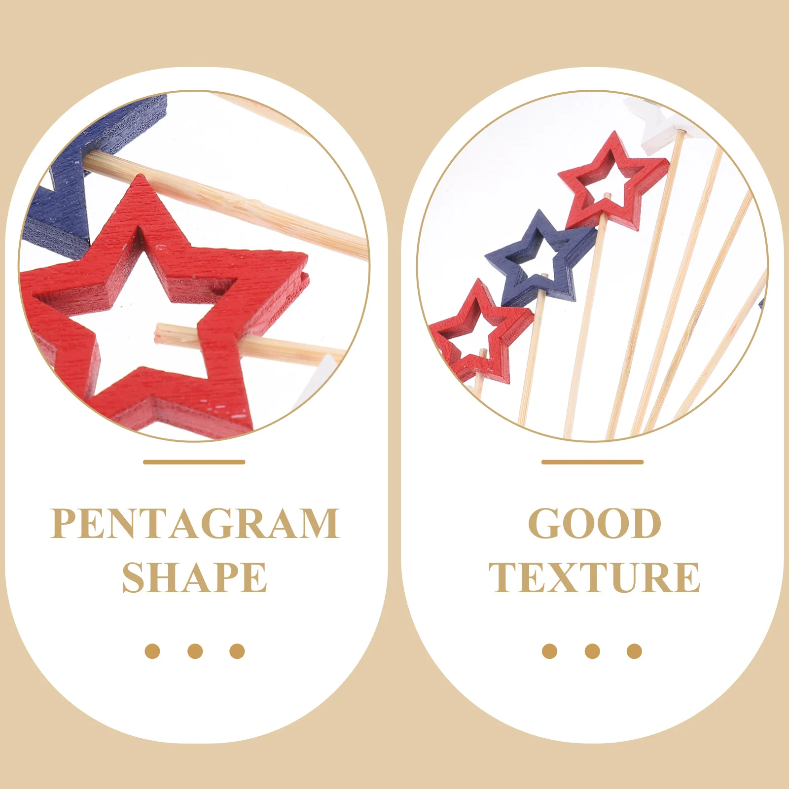 

60pcs Five-Pointed Star Bamboo Sticks Disposable Fruit Smooth Creative Cake Dessert Supplies Patriotic Appetizer Picks Party