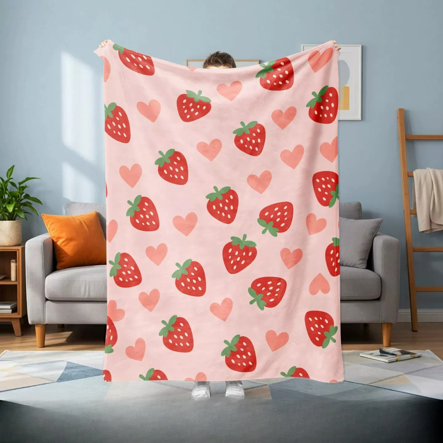 Small Fresh and Sweet Strawberry Flannel Blanket Fruit Pattern Office Lunch Break Blanket Sofa Cover Leg Air Conditioner Blanket