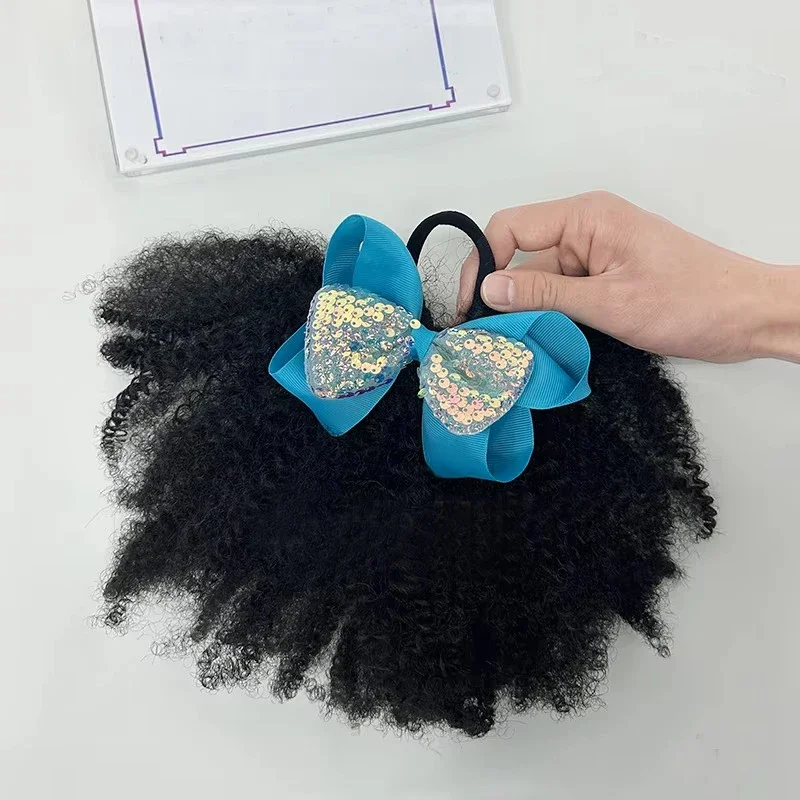 NEW Bows Clip Go Afro Kinky Marley Ponytail with Elastic Band  Soft Feel Like Natural Human Hair Kids Braided Ponytail for Girl