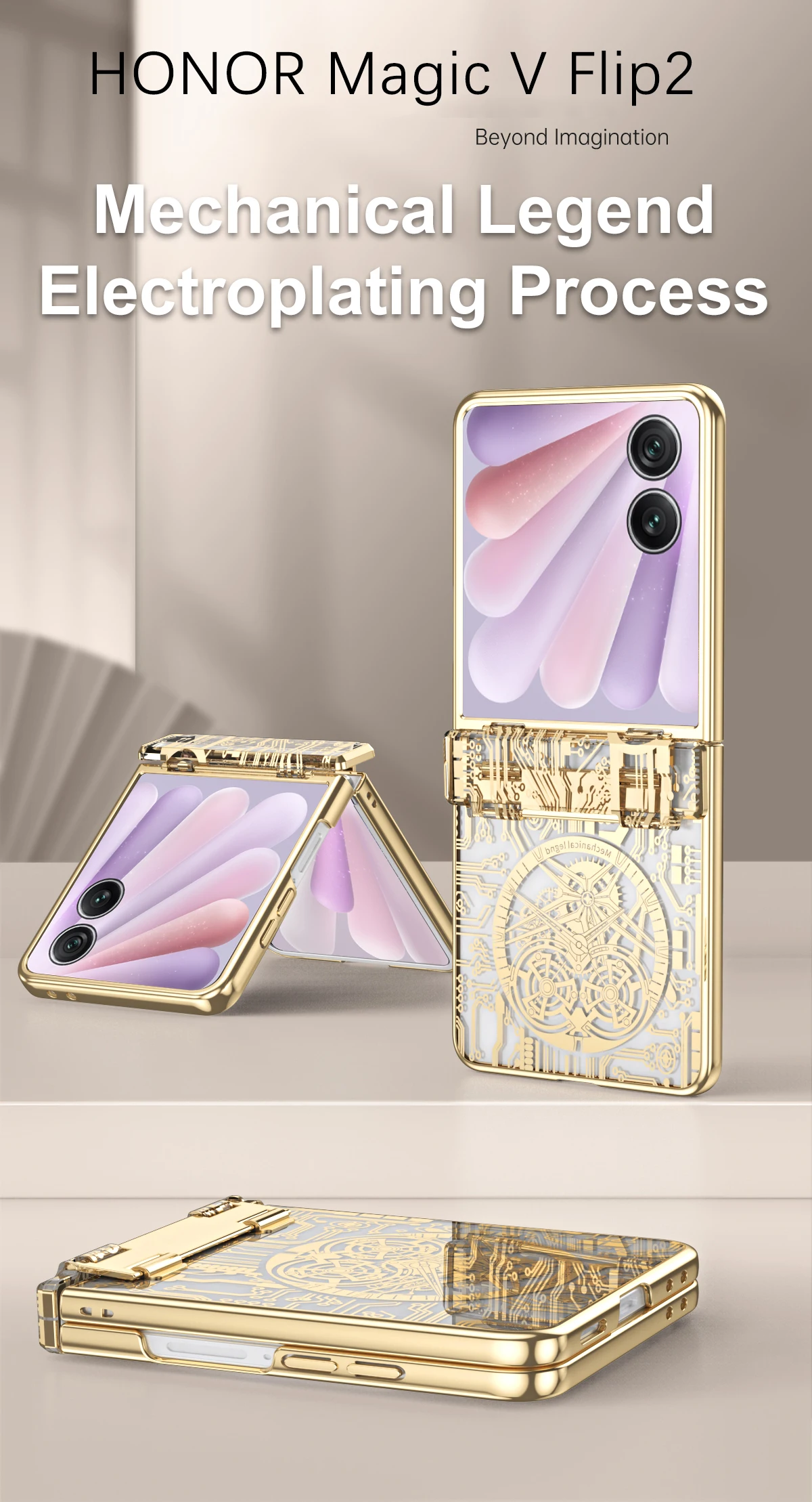 Case For Honor Magic V Flip 1 2 Mechanical Design Premium Texture Electroplated Shell Full Hinge Anti-scratch Anti-drop Cover