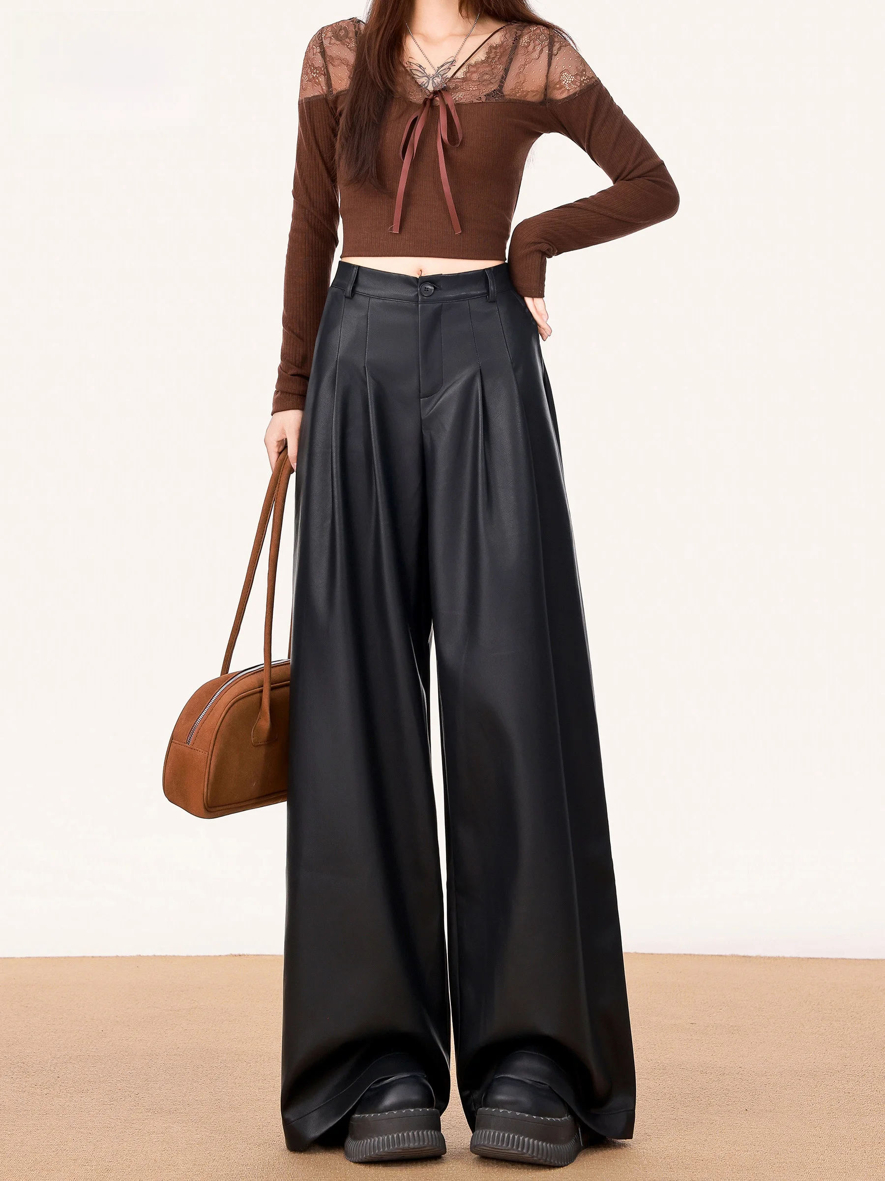 

Женские повседневные брюки-клеш с высокой талией, свободного кроя, с эластичным поясом, удлиненные, новинка осени 2025