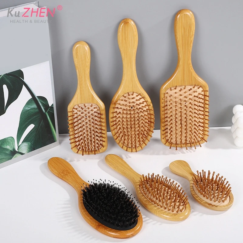 1pcs Bamboo Wooden Hair Brush Massage Comb Scalp Massager For Hair Growth Anti-Static Straightening Brush Soft Beard Baby Brush