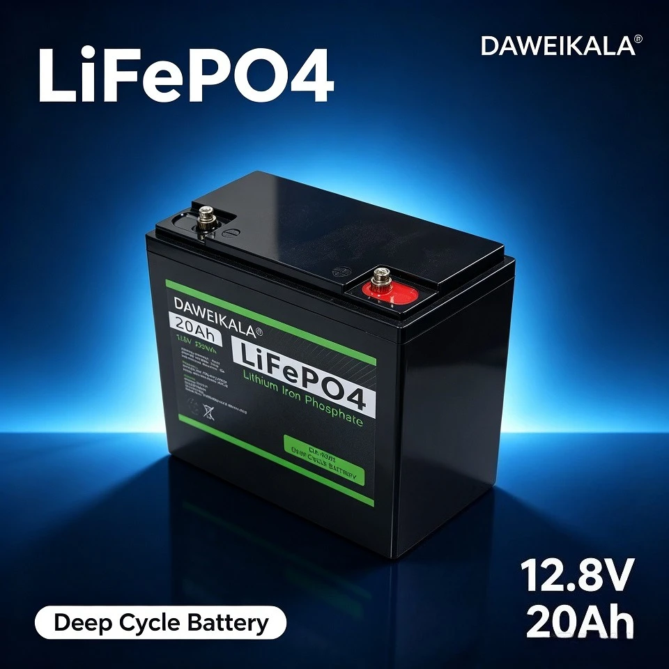 DAWEIKALA 12.8V 20Ah LiFePO4 Deep Cycle Lithium Battery 256Wh Built-in BMS Safe Rechargeable Battery For Solar Backup RV Marine Household Energy