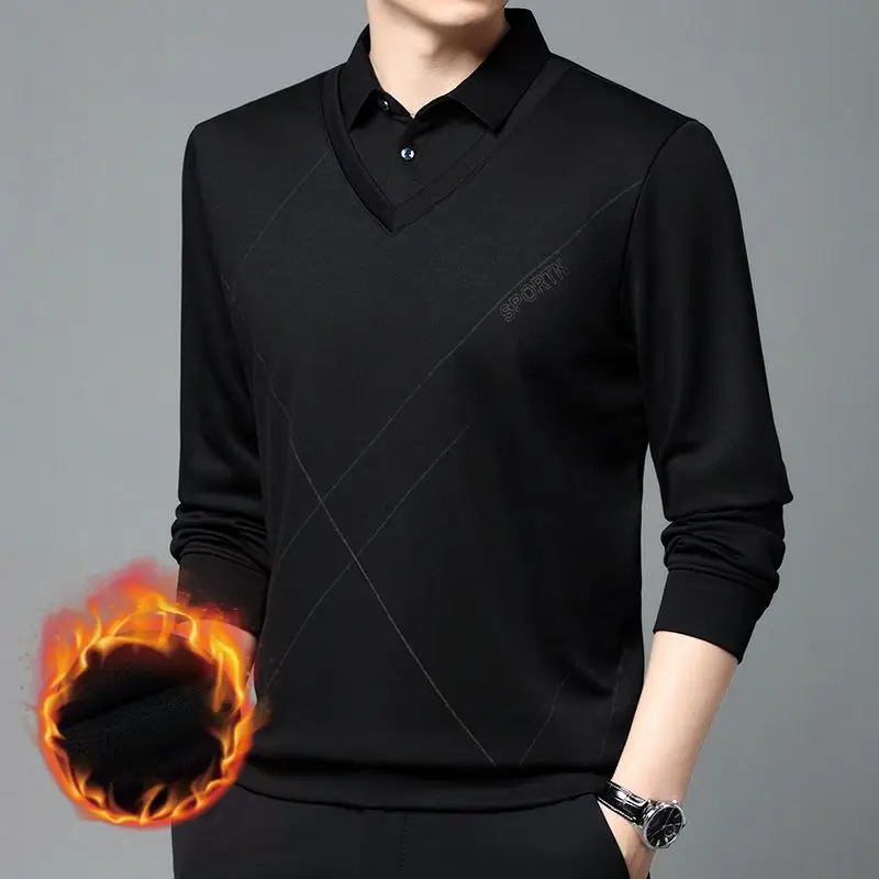 

Мужская зимняя флисовая теплая повседневная рубашка из двух частей с искусственным воротником без железа в подвале