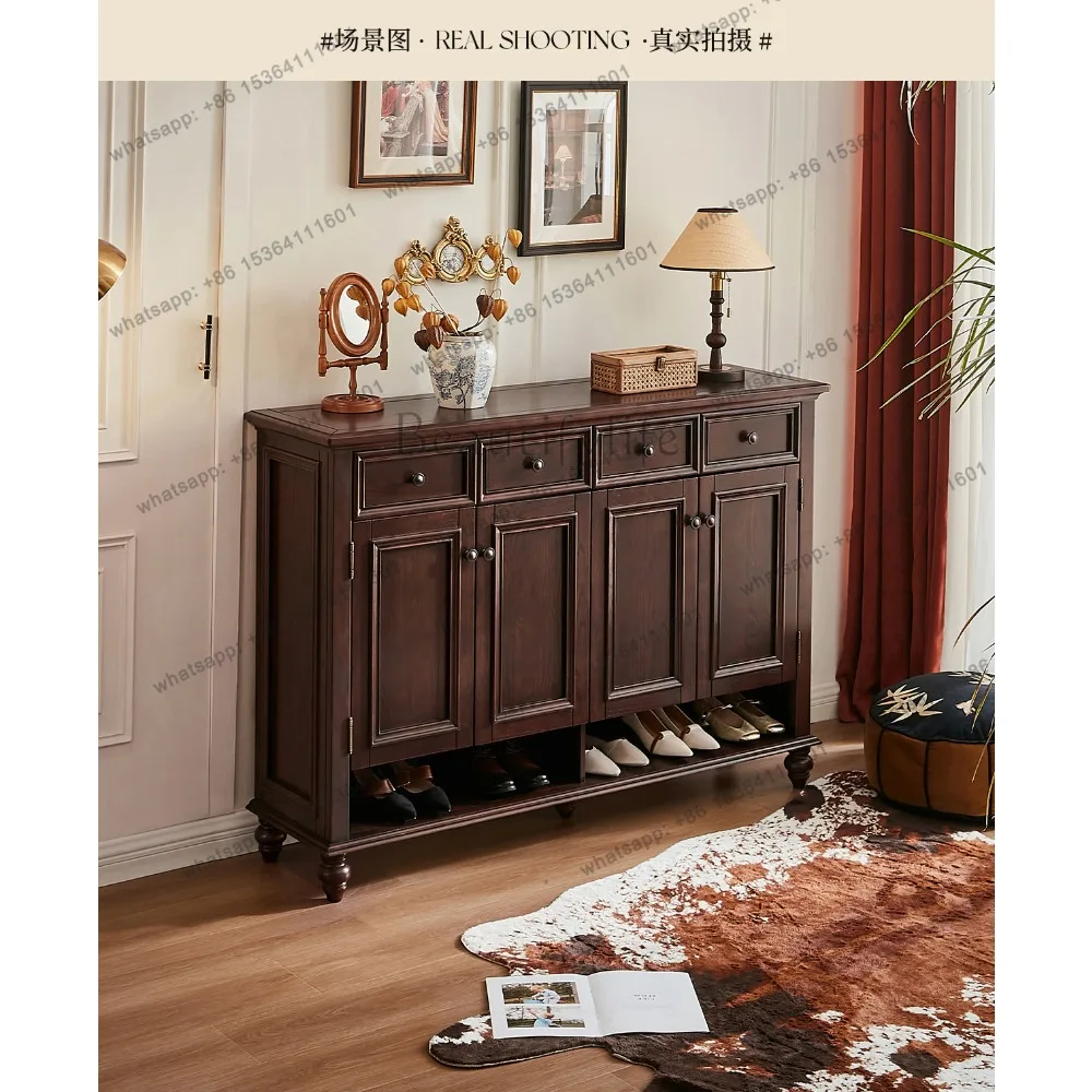 FG American solid wood shoe cabinet, storage storage wall solid wood integrated entrance cabinet