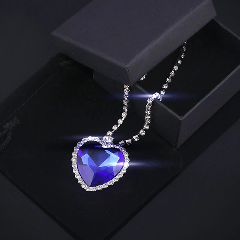 Classic Fashion Film TITANIC Heart Of the Ocean Necklace Sea Heart With Blue And Red Crystal Chain Charm Women Necklace Jewelry