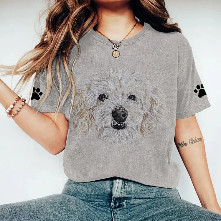 

Cute Little Puppy Gray Printing Green Women's Casual O neck Short Sleeved Breathable T Shirt