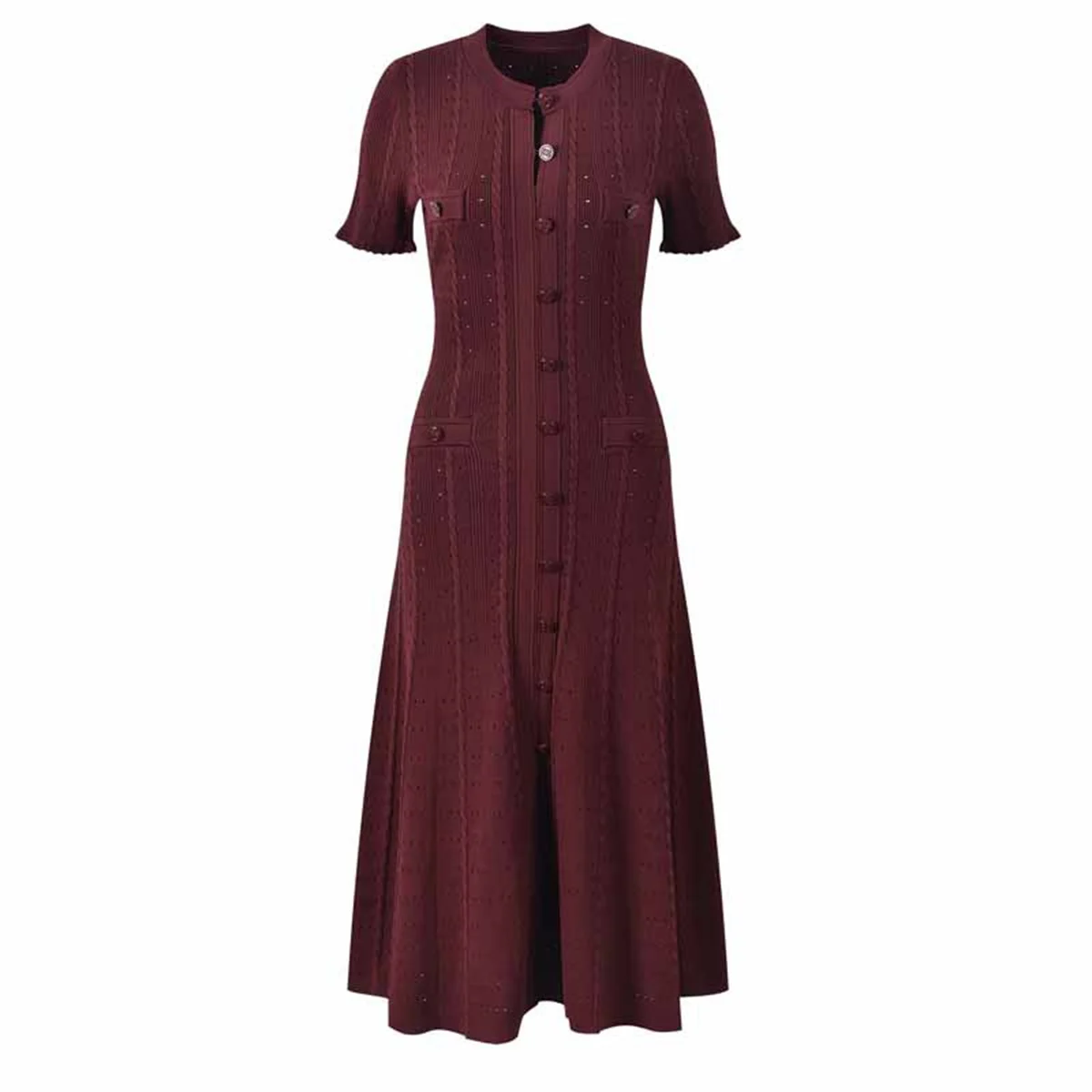 

French Elegant OL Knitted Dresses Women Chic O-neck Single Breasted Mermaid Long Dress Summer See Through Sweater Robe Vestido