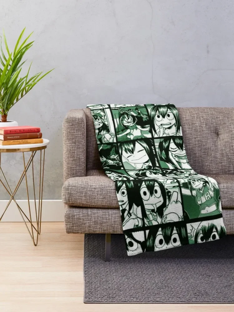 TsuyuMHA frog girl collage manga panels Throw Blanket heavy to sleep Tourist Flannel Fabric Blankets