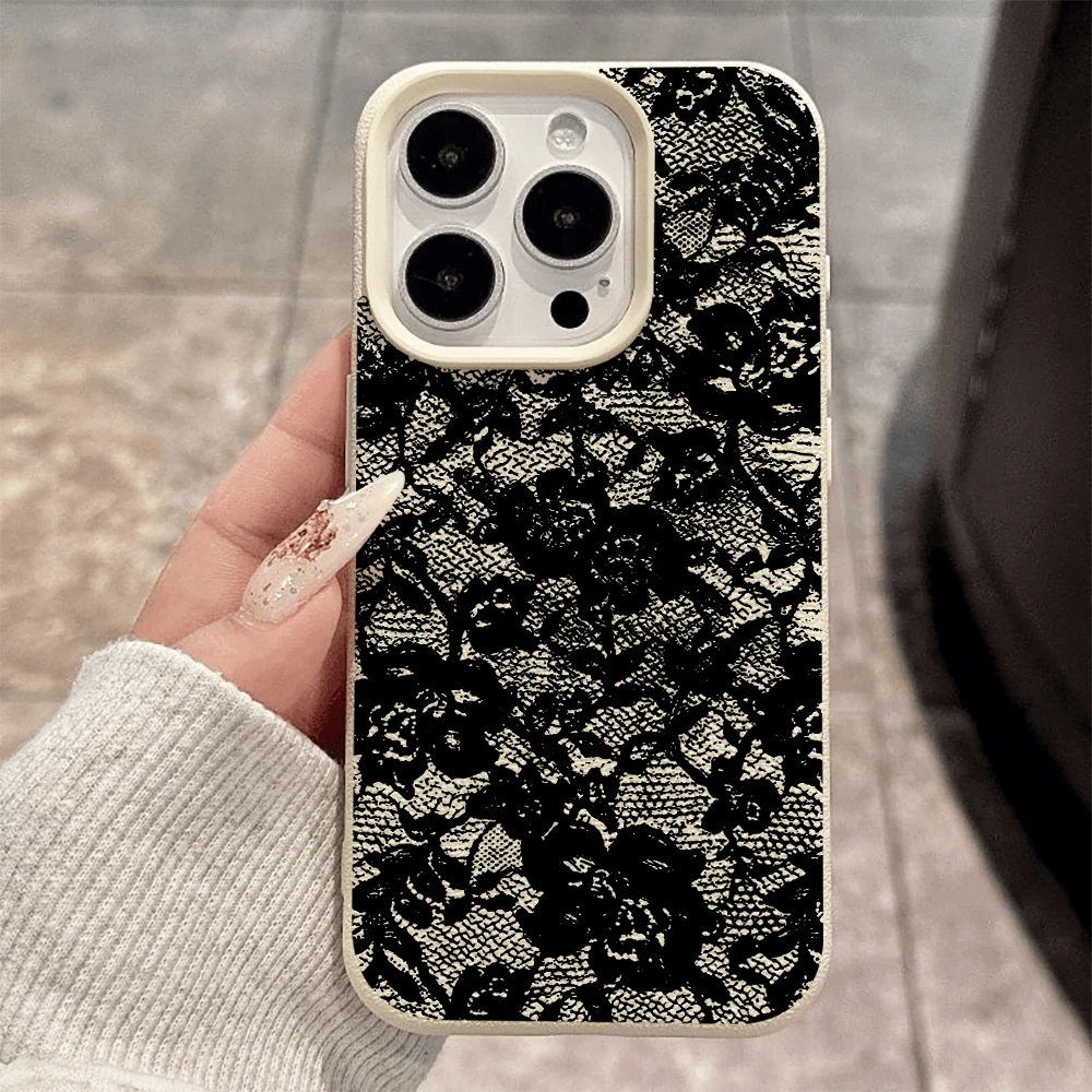 Spitzenrosen-Handyhülle für iPhone 17 16 15 14 13 12 Pro Max 16 15 14 Plus 17 16 15 14 13 12 11 Pro 17Air XR Silikon-Matt-Cover – Detail 2