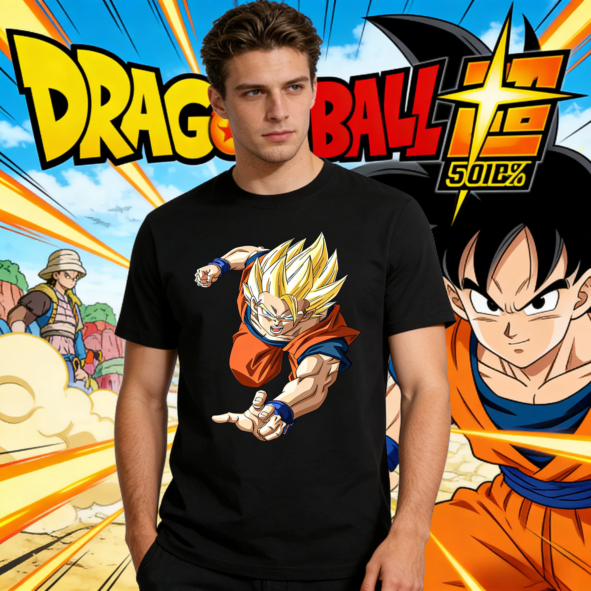 

Летняя распродажа 2026: Мужская повседневная футболка с графическим принтом Super Saiyan Dragon Ball Goku, уличная одежда, высококачественная модная футболка