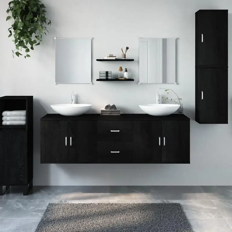 Ensemble de meubles de salle de bain pour salles de bain modernes – en bois avec accents en verre, fixation murale, comprenant un miroir et des solutions de rangement