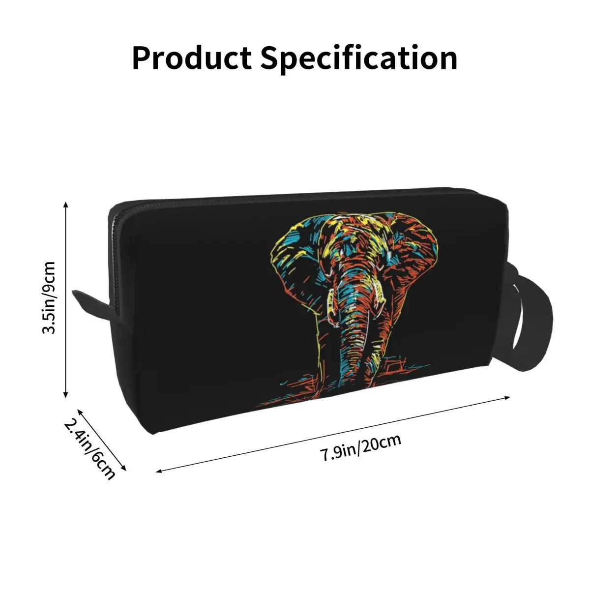 Colourful Abstract Elephant Neon Illustration Makeup Bag Toiletry Cosmetic Bag for Women Beauty Travel Pencil Case