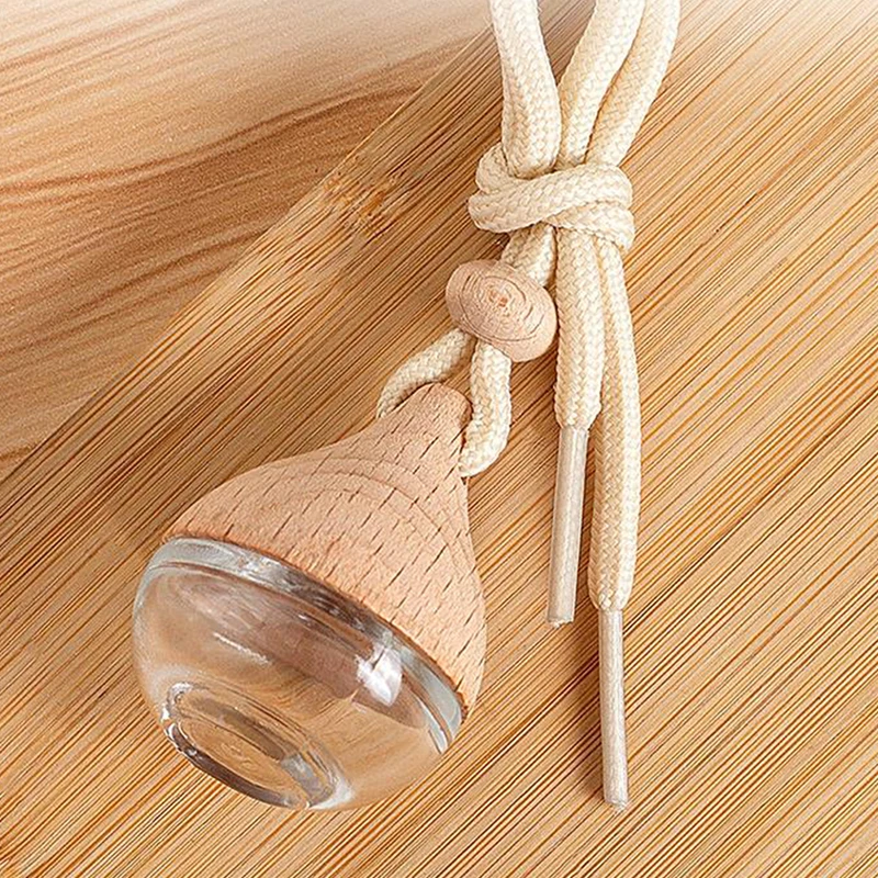 6ML Empty Car Air Freshener Pendant Perfume Glass Bottle with Wooden Caps Refillable Car Essential Oil Diffuser Bottle Portable