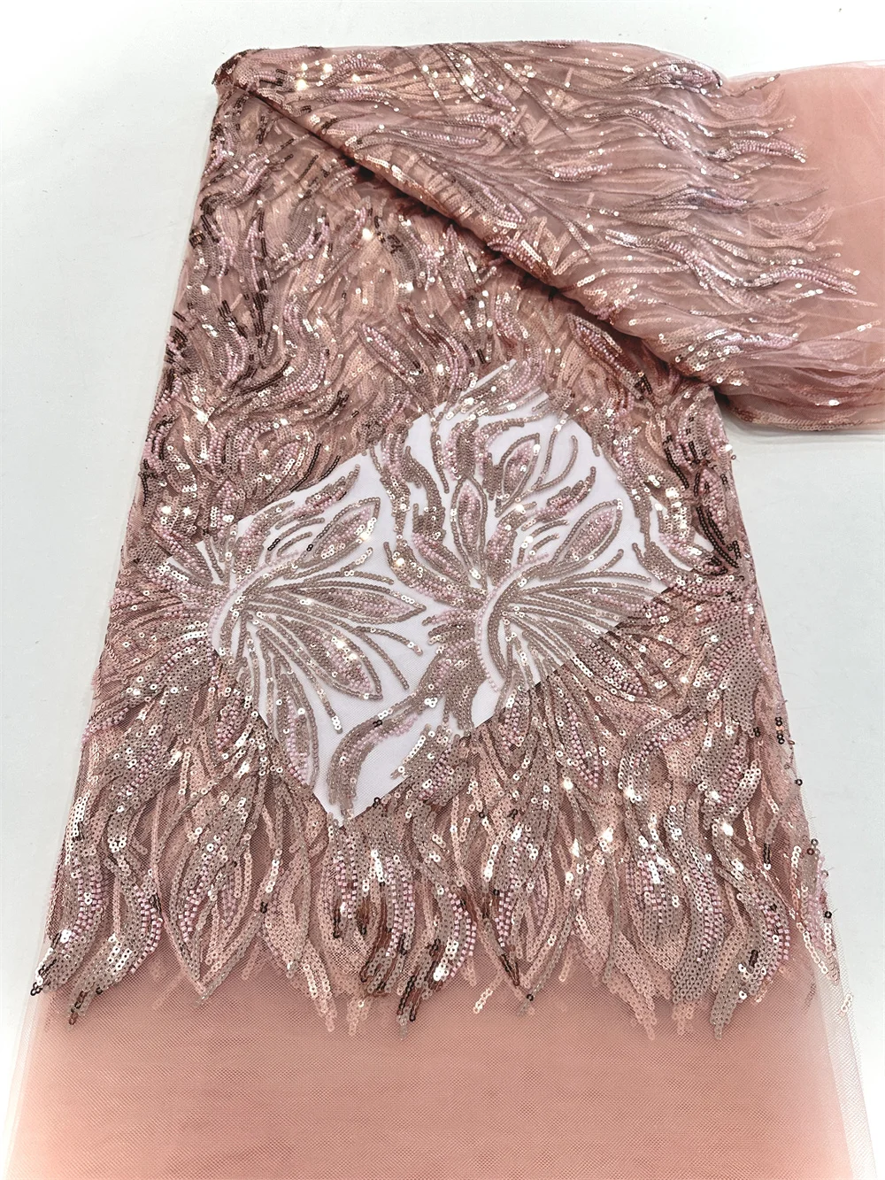 

2025 Luxury French Mesh Embroidery Beaded Lace Fabric African Nigerian Sequins Lace Fabric For Wedding Dresses Sewing Material