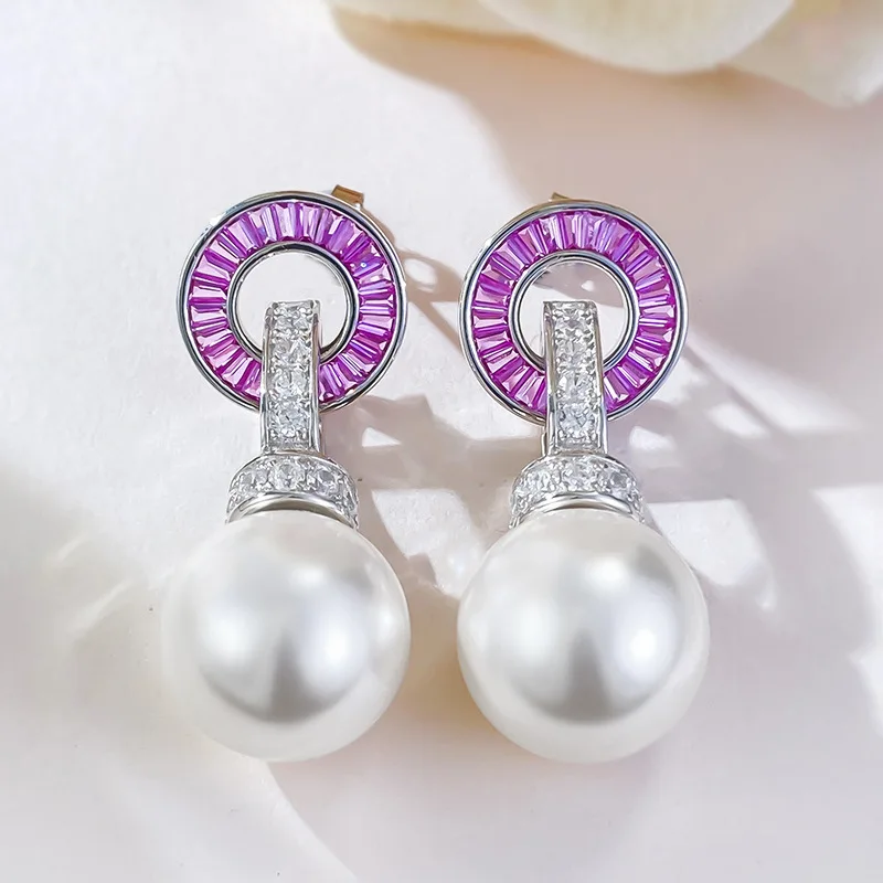 

2024 New S925 Silver Inlaid 14mm Beizhu Ear Style Versatile Earrings for Women