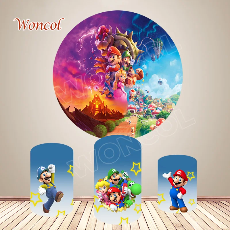 Super Mario Circle Cover Super Mario Bros Baby Shower Background Luigi Mario Cylinder Cover Boy Birthday Party Decor Prop