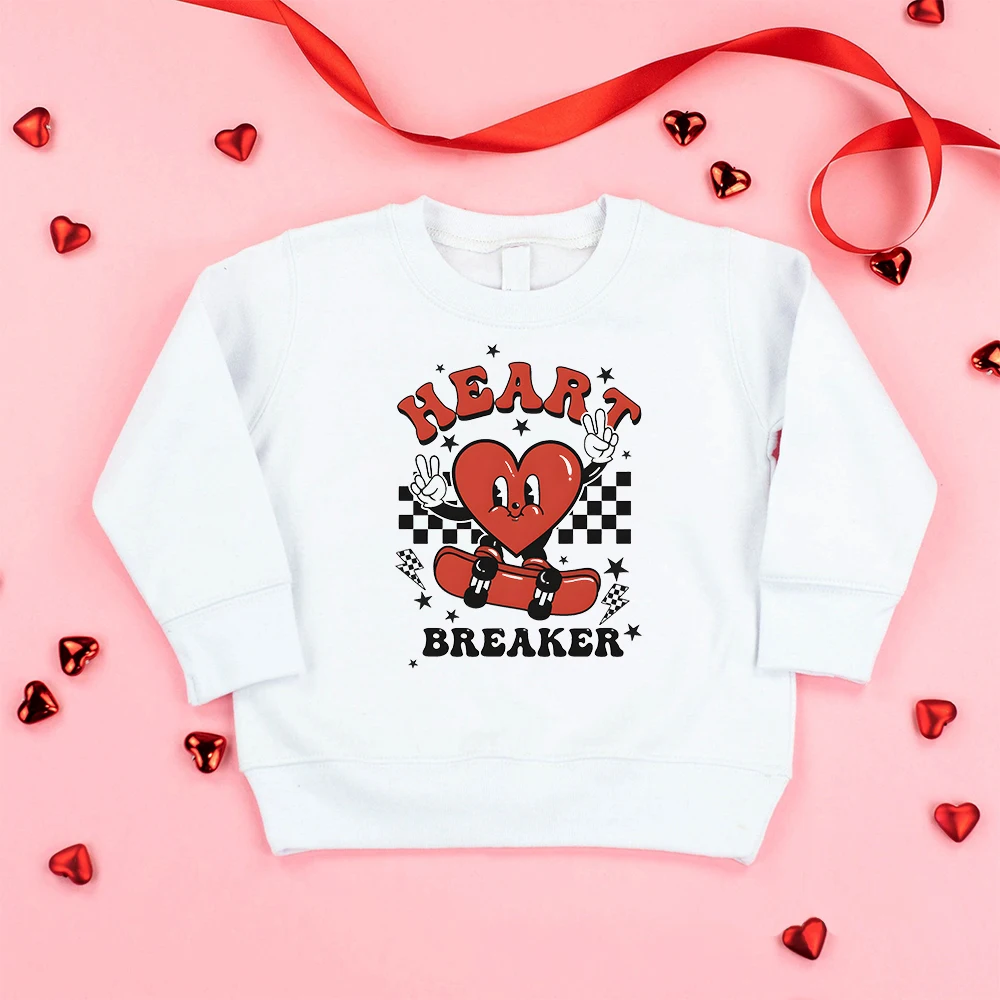 Heart Breaker Print Kids Sweatshirts Girl Boy Clothing Children Crewneck Pullover Top Valentines Day Kid Sweatshirt Present