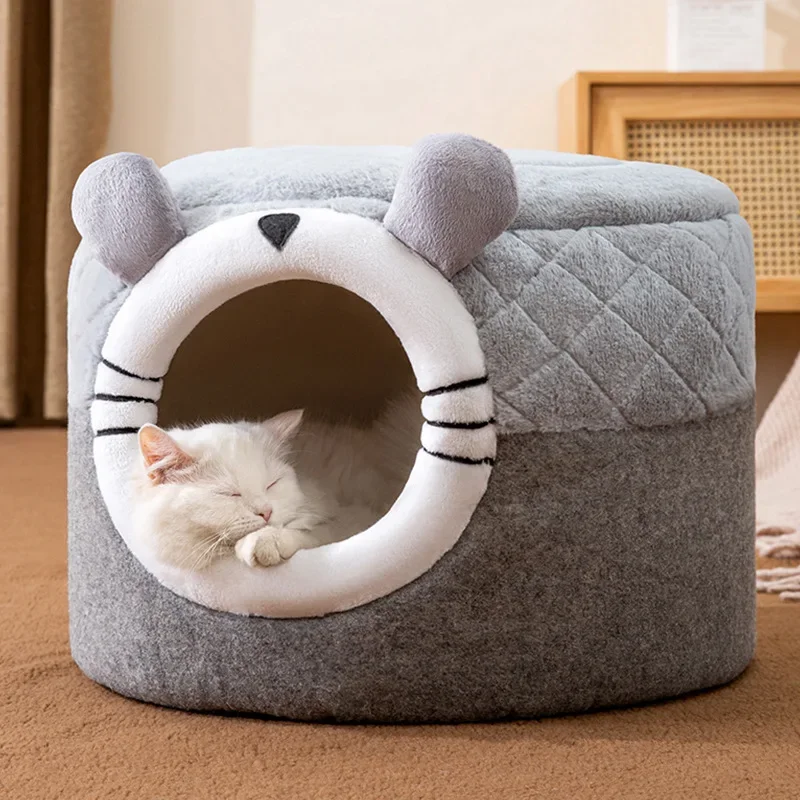 Cute Cat Bed Pet Dog House Winter Cat Villa Sleep Kennel Removable Warm Nest Enclosed Tents Cave Sofa Pet Supplies Accessory