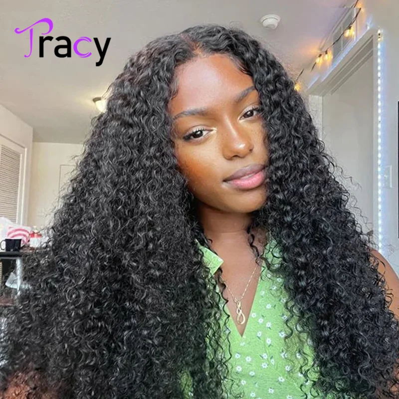 Tracy Hair-Perucas encaracoladas sem cola para mulheres negras, fechamento de renda, cabelo humano pré-arrancado, pré-cortado, 6x4 HD