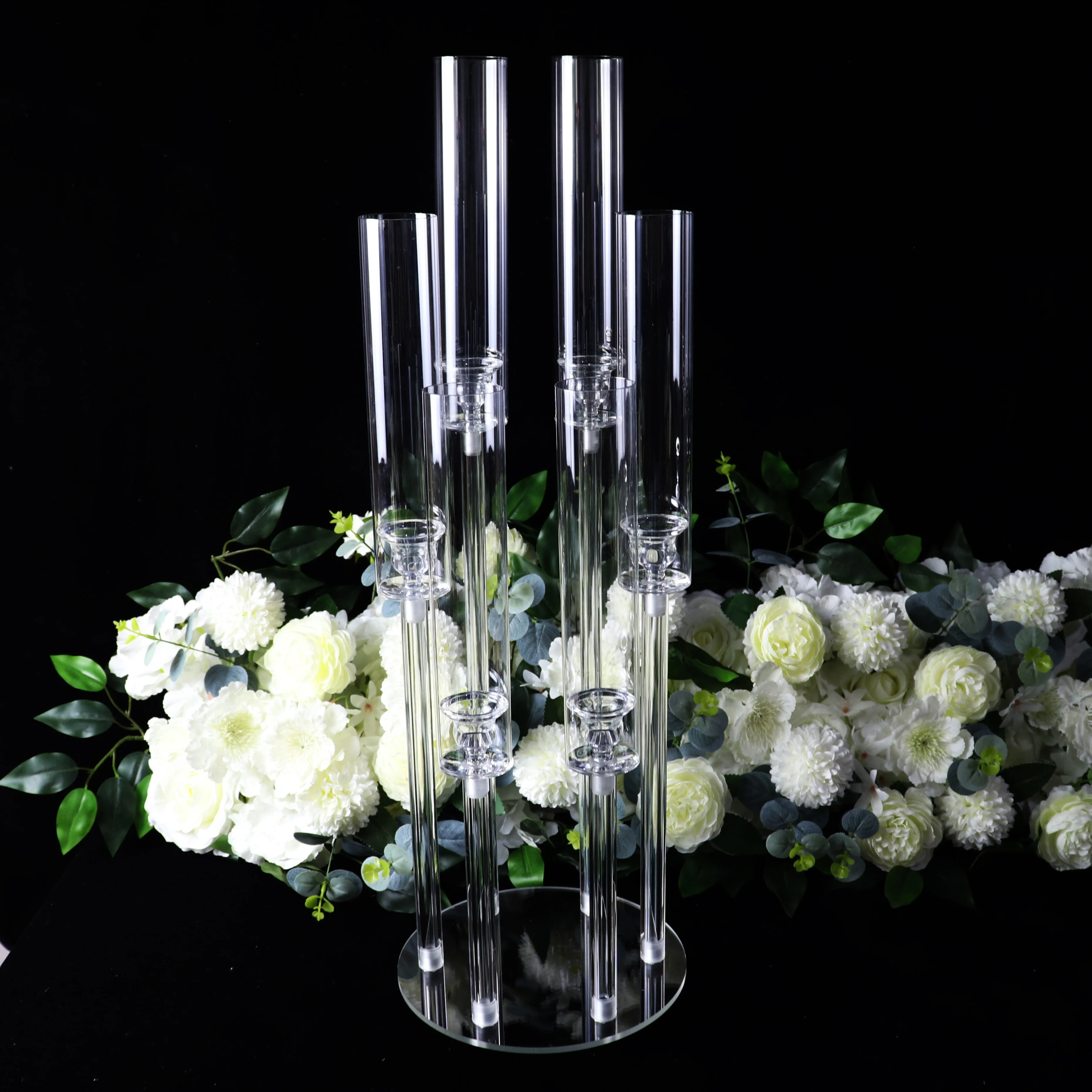 1PC 6 Arms Clear Acrylic Candle Holder, Wedding Decoration Candlestick Table Decoration Centerpiece Candelabra,Western