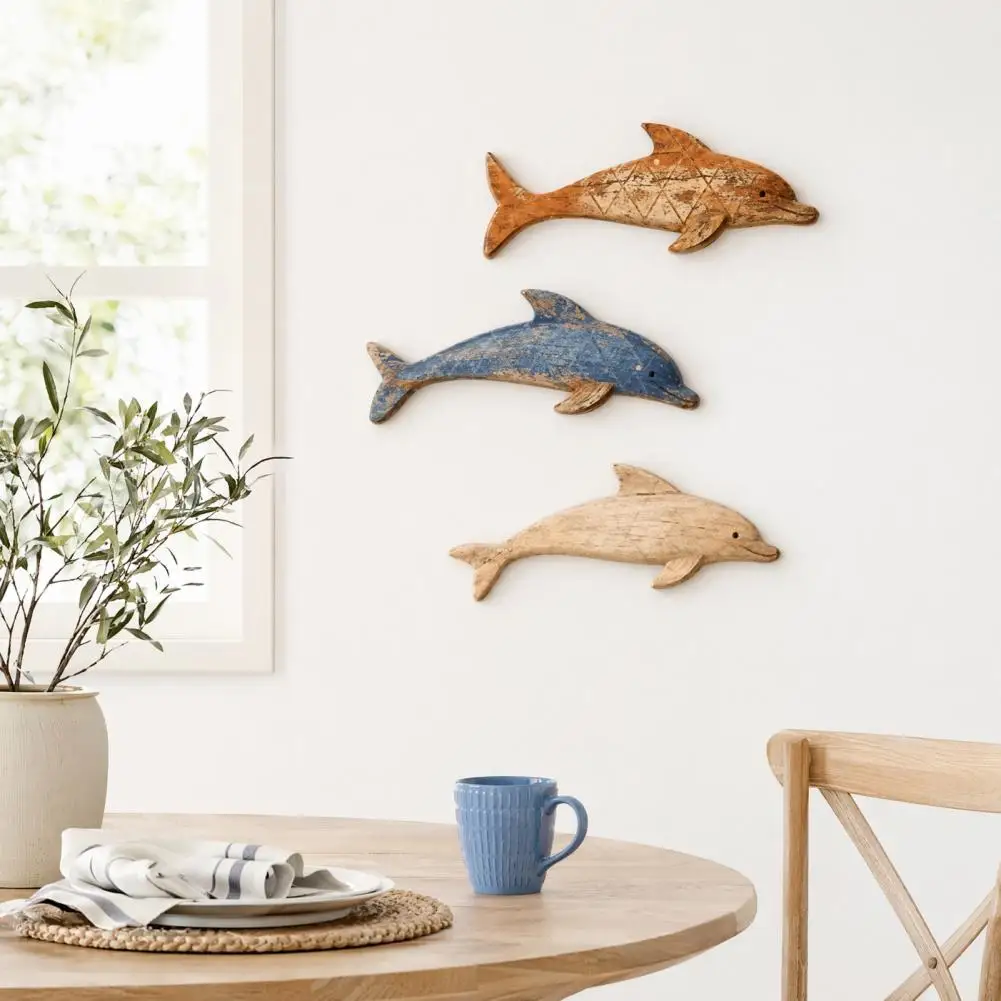 Wall Decor Seaside Vacation Decor 3 Pcs Wooden Dolphin Wall Art Set Vintage Nautical Coastal Decor Rustic Ocean for Lake