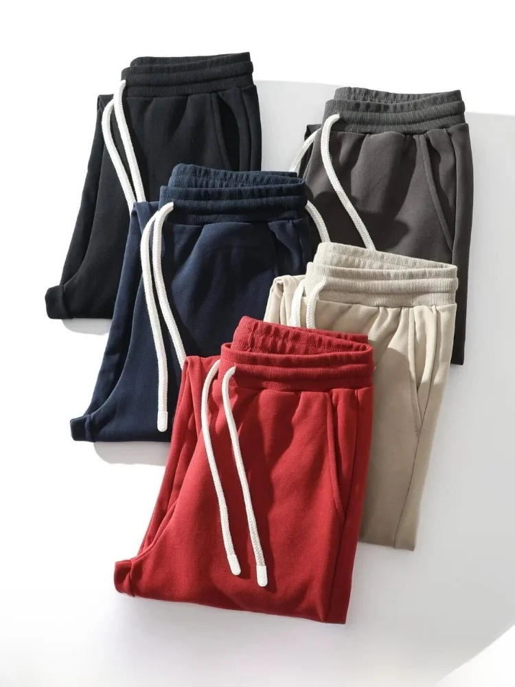 

Comfortable Straight Leg Fce Lined Dstring Waist Pants Casual Polyester Fiber Couple's Autumn Winter Faion Trousers