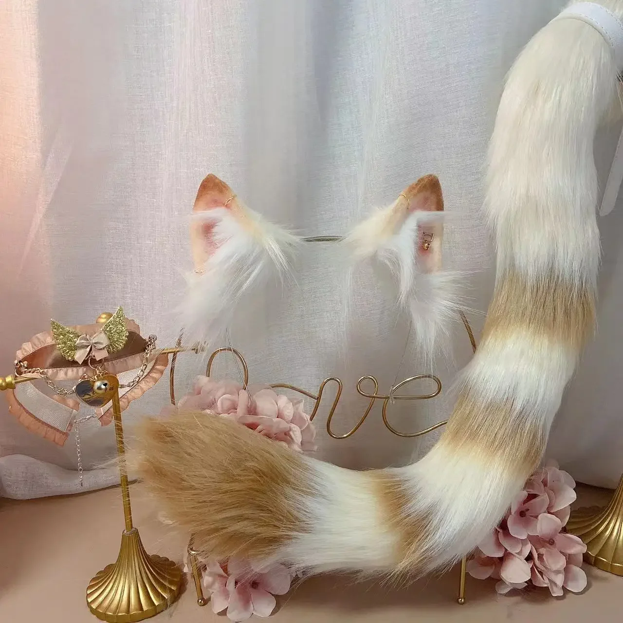 Handmade Daily Beast Animal Wolf Cat Fox Ear KC Tail Hair Hoop Light Grey Hairhoop For Lolita Christmas Halloween Cosplay Prop