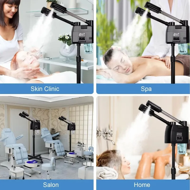 Professional 2 in 1 Black Facial Steamer Hot&Cold Nozzle Ozone Vaporizer Touch Lcd Display Face Steamer for Beauty Salon Spa