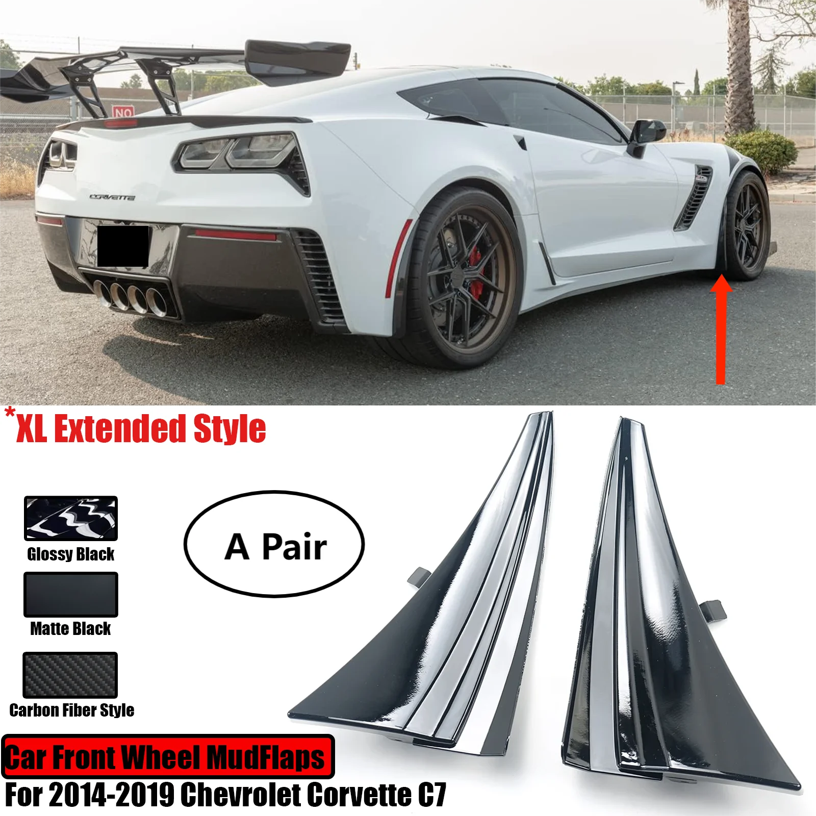 

For 2014-2019 Chevrolet Corvette C7 XL Extended Front Wheel Rock Guards Splash Mud Flaps Fender A Pair Left Right Replacement