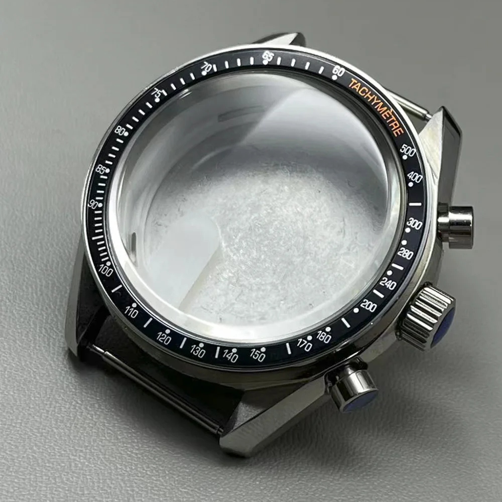 40mm VK63 Silver Case Coated Glass Watch Accessory Set - Blue-Green & Black Inlaid Suitable for VK63 Quartz Chronograph Watch